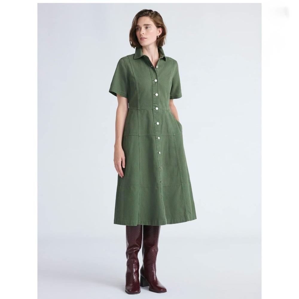 Button-Front Olive Green Midi Dress